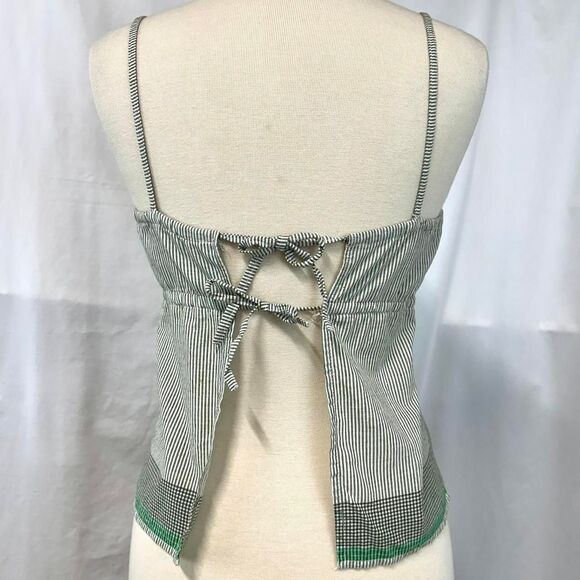 AMERICAN EAGLE 2000s Y2K Green White Striped Babydoll Tank Tie Back Women M Boho - Picture 4 of 5